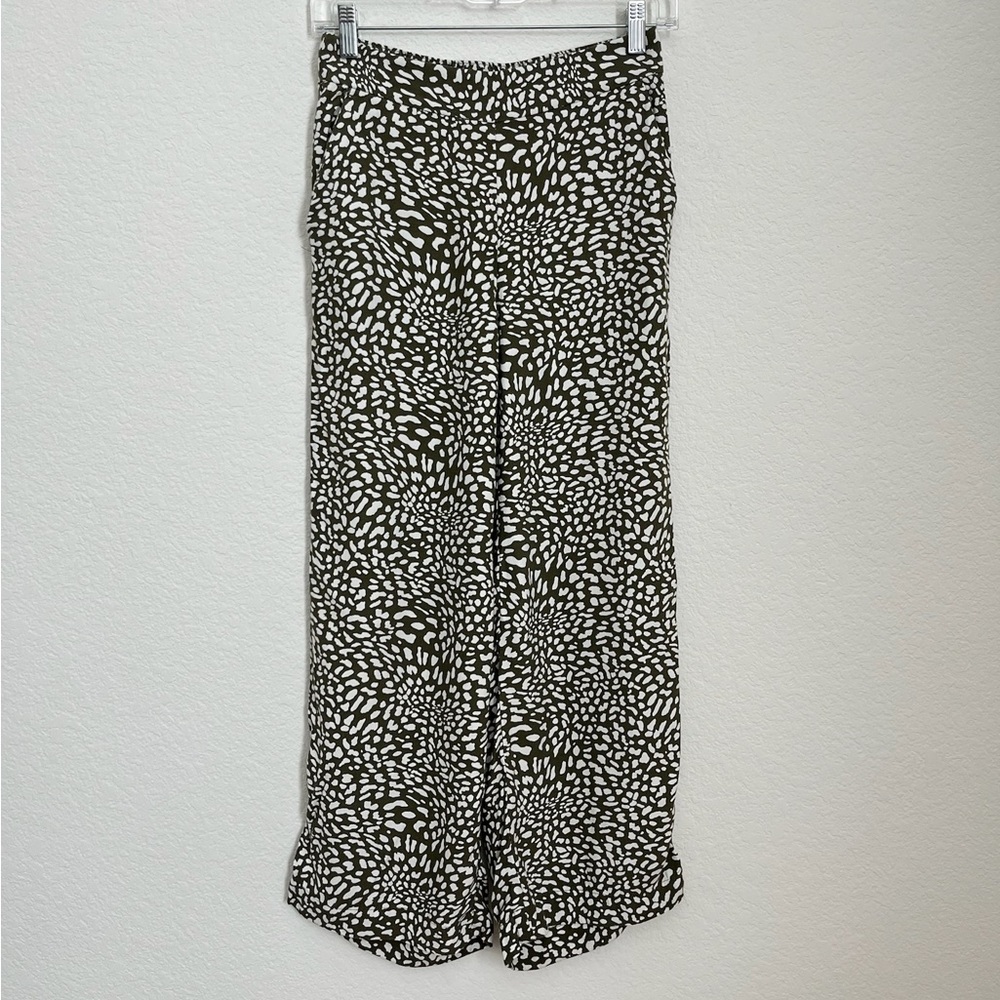 LOFT olive green & white animal print wide leg pants XXSP